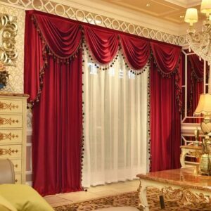 Red Color Drawing Room Curtains